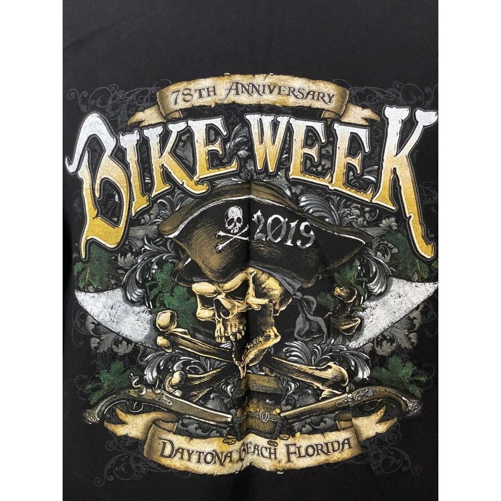 Daytona Beach 2019 Bike Week Black S/S T-Shirt Men's Size XL Skull Pirate 78th - Picture 11 of 11